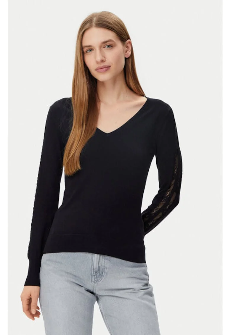 Pulover dama,  305253194, Viscoza/Poliamida, Negru, Negru