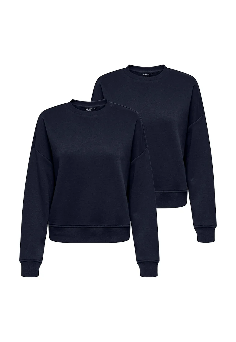 Set de bluza de trening cu decolteu la baza gatului si maneci cazute - 2 piese, Albastru