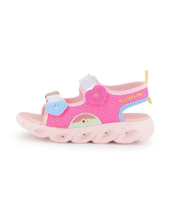Sandale cu velcro si insertii de plasa, Fucsia