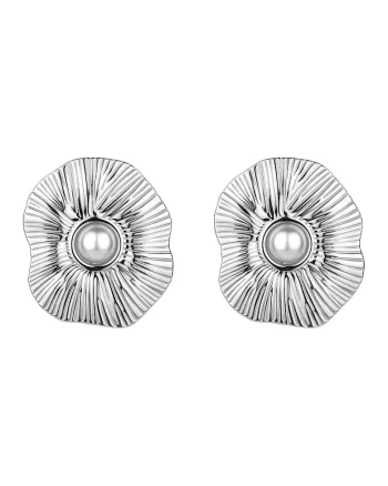 Cercei decorati cu margele perlate, Alb optic, Alb optic/Argintiu