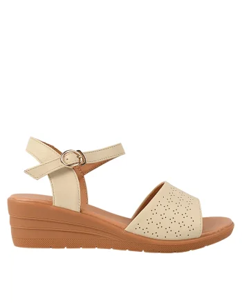 Sandale casual, dama,  50072 crem, piele naturala, platforma, Crem