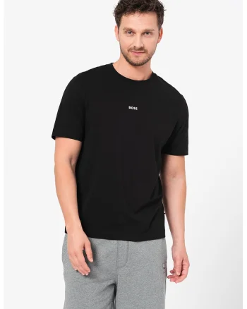 Tricou cu decolteu la baza gatului si logo discret, Negru