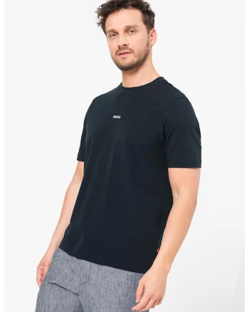Tricou cu decolteu la baza gatului si logo discret, Negru stins