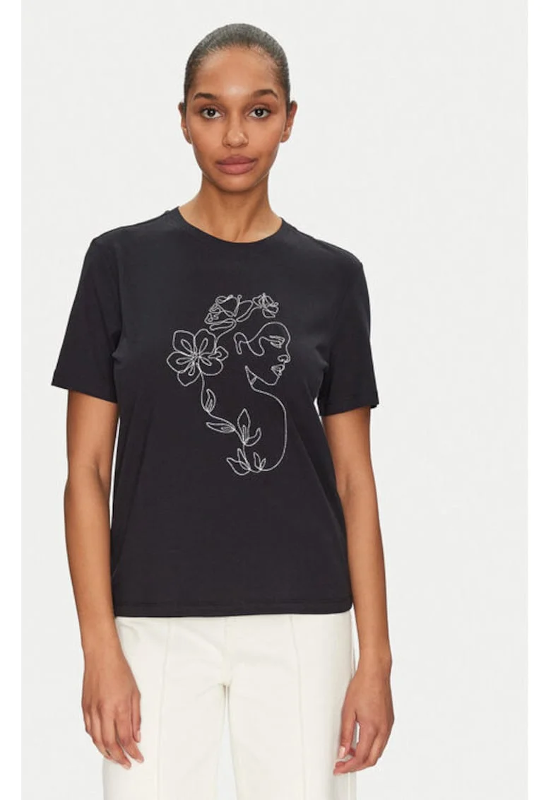 Tricou dama,  304932113, Bumbac organic, Negru, Negru