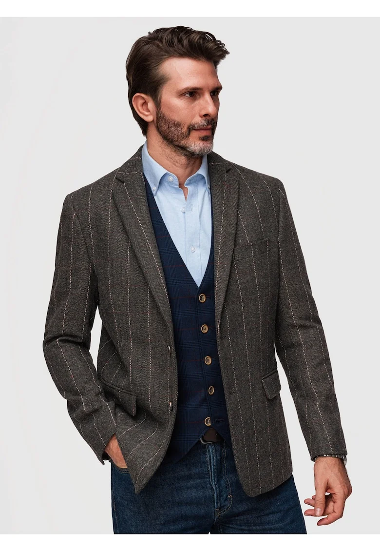 Sacou Barbati Elegant, Croiala Regular cu Lana, Stil Clasic, Gri inchis