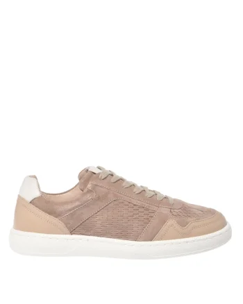 Pantofi sport din piele intoarsa cu garnituri din piele, Maro nisip/Crem