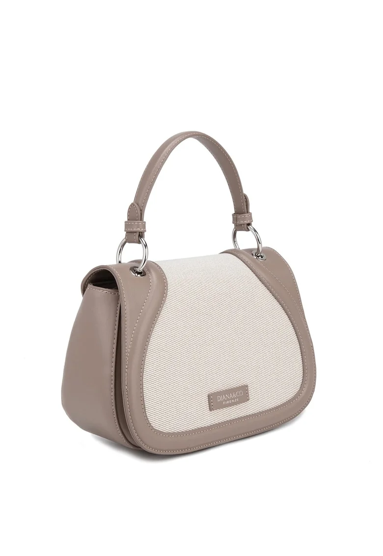Geanta din piele ecologica si material textil cu clapa si bareta pentru umar Eterea, Maro taupe