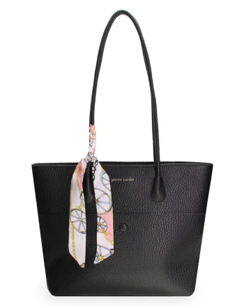 Geanta shopper din piele ecologica cu esarfa Elora, Negru