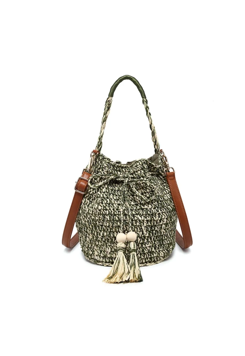 Palarie bucket de paie cu aspect tesut Liviana Lux, Verde