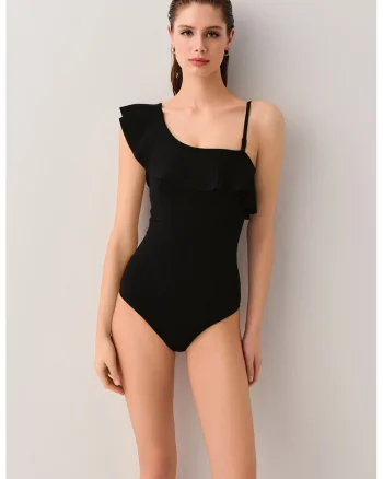 Costum de baie intreg cu volane, Negru