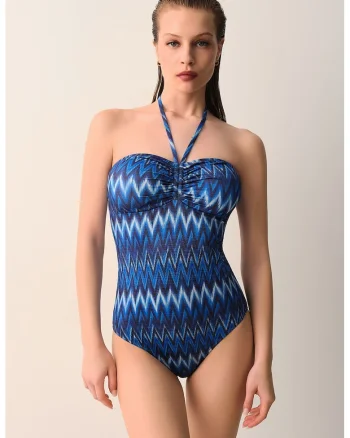 Costum de baie intreg cu model die-tye, Alb/Albastru ultramarin/Albastru royal