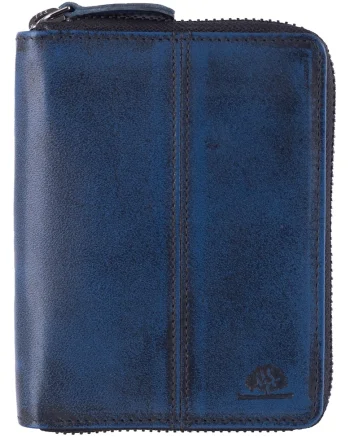 Portofel dama piele naturala 10 x, Destressed, wqdwqfwq, Bleumarin
