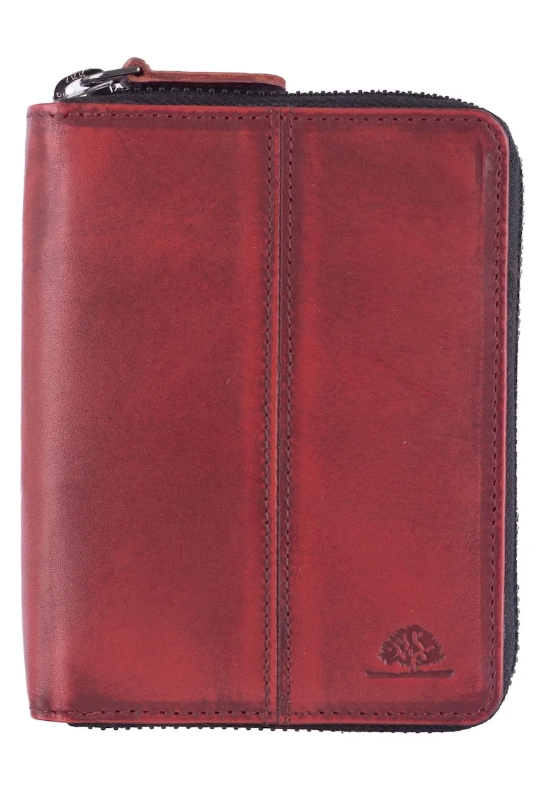 Portofel dama piele naturala 10 x, Destressed, wqdwqfwq, Rosu, 10 x 13 x 2.5 cm