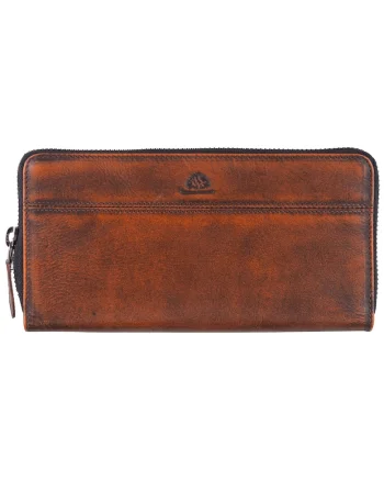 Portofel dama piele naturala 19.5 x 10.5 x 2.5 cm, Destressed,, Coniac