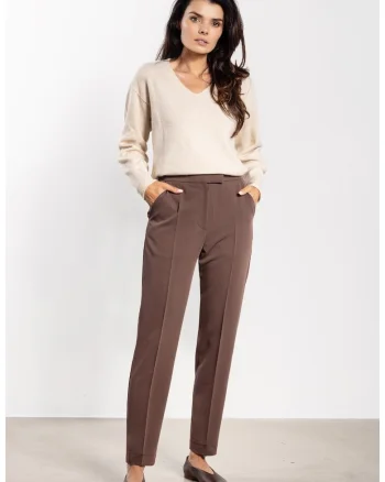 Pantaloni tigareta de dama cu dunga – croiala clasica eleganta A746, Maro