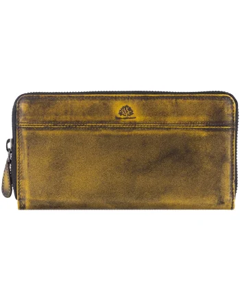 Portofel dama piele naturala 19.5 x 10.5 x 2.5 cm, Destressed,, Galben