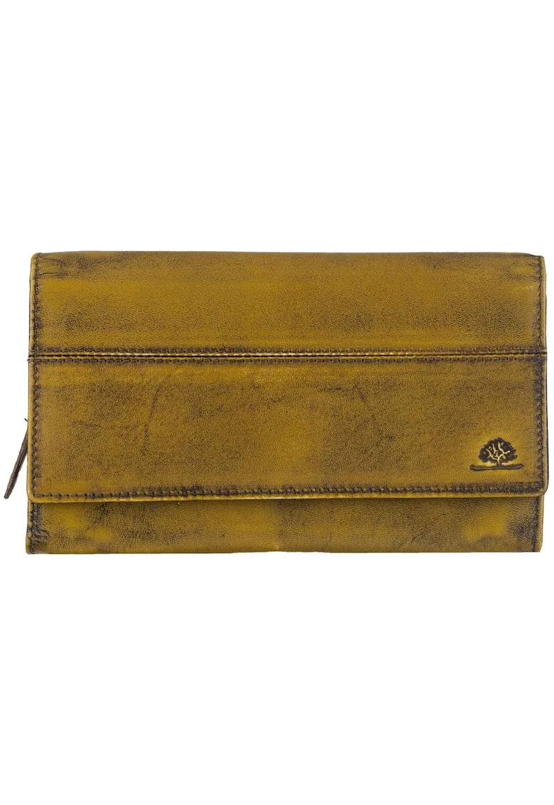 Portofel dama piele naturala 18.5 x 11.0 x 3.5 cm, Destressed,, Galben