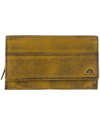 Portofel dama piele naturala 18.5 x 11.0 x 3.5 cm, Destressed,, Galben