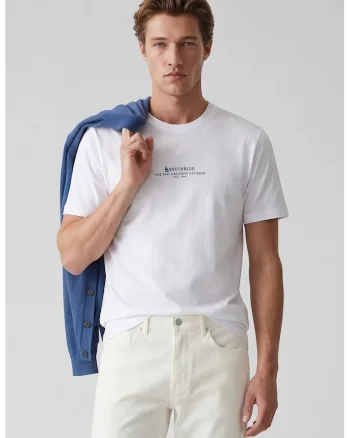 Tricou cu decolteu la baza gatului si imprimeu text, Alb