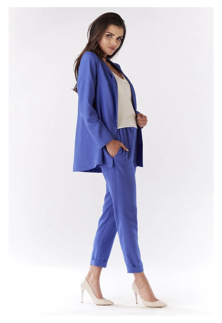 Sacou Lejer De Dama Cu Guler Sal,  Marimea S, Albastru Royal, Design Minimalist Modern, Material Premium Poliester Si In, Maneci Lungi, Croiala Relaxata Ideala Pentru Completarea Tinutelor De Vara, Sacou Elegant Versatila, Stil Casual, Lux