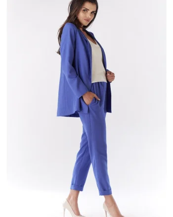 Sacou Lejer De Dama Cu Guler Sal,  Marimea S, Albastru Royal, Design Minimalist Modern, Material Premium Poliester Si In, Maneci Lungi, Croiala Relaxata Ideala Pentru Completarea Tinutelor De Vara, Sacou Elegant Versatila, Stil Casual, Lux