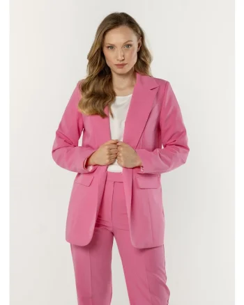 Sacou Elegant Lejer De Dama,  Roz, Design Supradimensionat Oversize, Material Premium Cu Viscoza Si Elastan, Croiala Alungita Foarte Confortabila Prevazuta Cu Rever Clasic Si Buzunare, Tinuta De Birou Sau Evenimente, De Lux, Roz