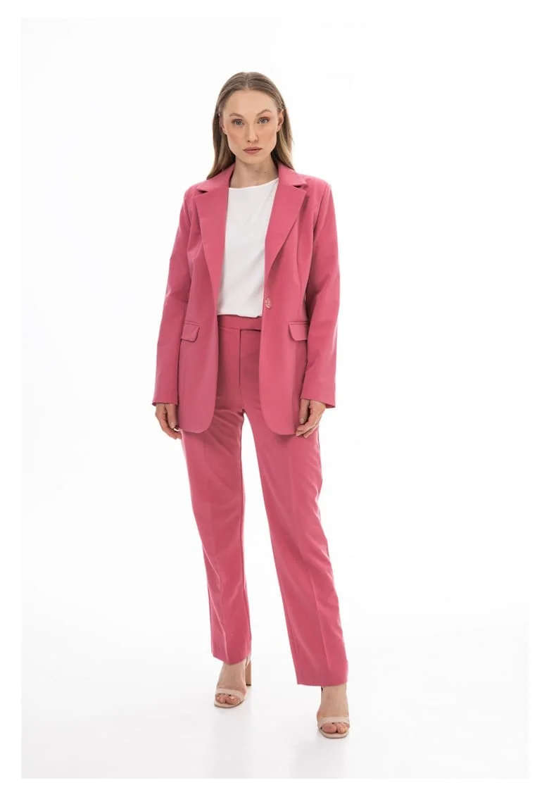 Sacou Elegant De Dama,  Zmeura, Design Clasic Atemporal, Material Premium Cu Viscoza Si Elastan, Croiala Alungita Ce Subtiaza Silueta, Rever Elegant, Buzunare Cu Clape Si Inchidere Cu Un Nasture, Haine Office Casual De Lux, Roz zmeuriu