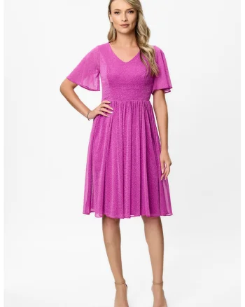 Rochie cu maneci fluture Mariela, Roz orhidee