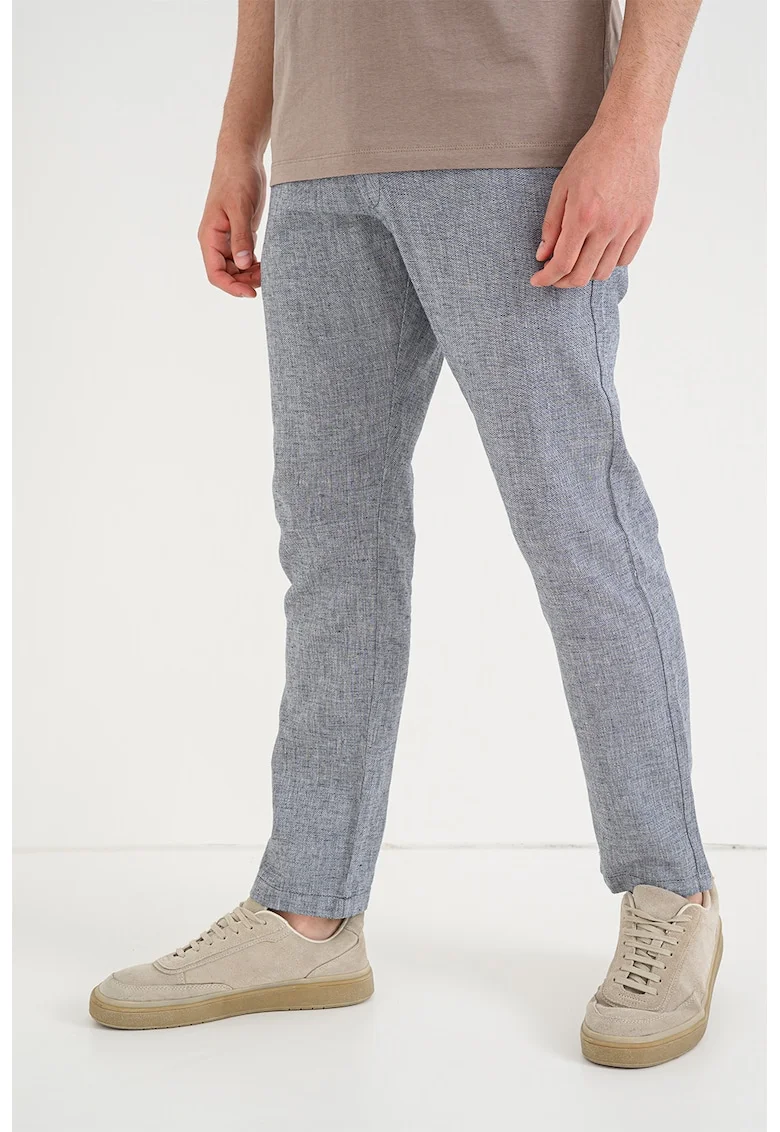Pantaloni slim-fit din amestec de in, Negru/Gri melange