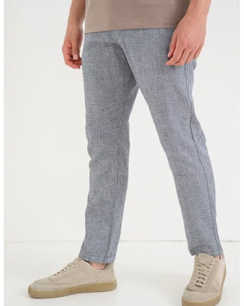 Pantaloni slim-fit din amestec de in, Negru/Gri melange