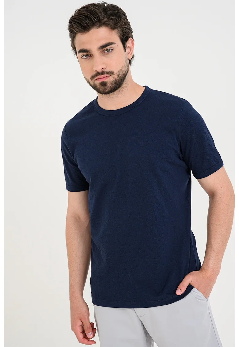 Tricou regular-fit cu decolteu la baza gatului, Bleumarin