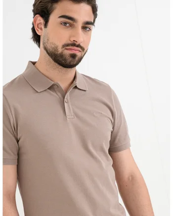 Tricou polo de bumbac cu model uni, Maro taupe deschis