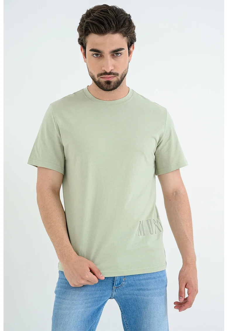 Tricou din bumbac cu decolteu la baza gatului Austin, Maro taupe/Verde masliniu pal