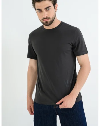 Tricou din bumbac cu decolteu la baza gatului Austin, Gri inchis