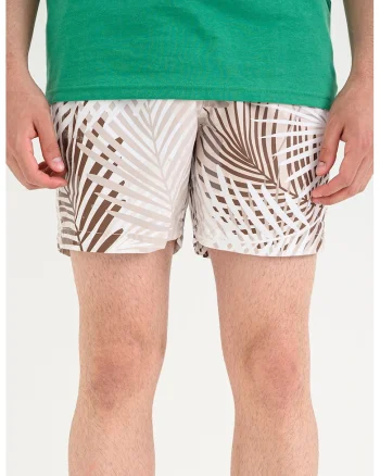 Pantaloni scurti de baie cu snururi si imprimeu, Bej/Maro taupe deschis