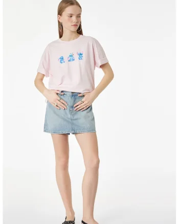 Tricou de bumbac cu imprimeu Stitch, Roz pal/Albastru deschis/Albastru