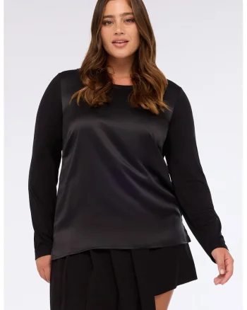 Bluza uni cu aspect de satin, Negru