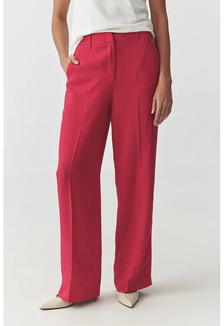 Pantaloni drepti din amestec de in, Roz zmeuriu