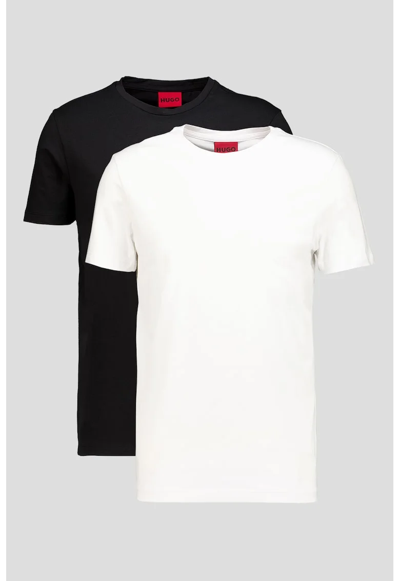 Tricou cu decolteu rotund si logo pe spate, Alb/Negru