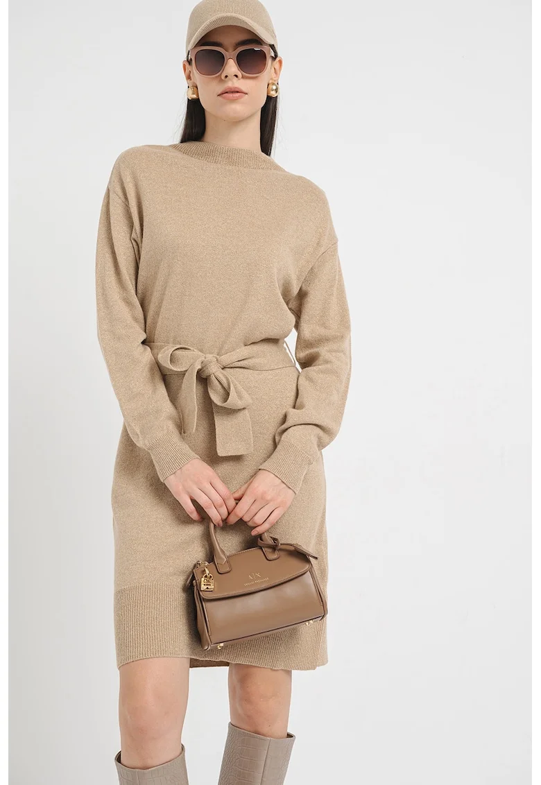Rochie-pulover tricotata fin din amesctec de lana, Auriu/Maro nisip