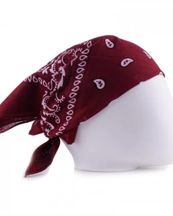 Bandana tip batic patrat cu imprimeu alb pe bordo