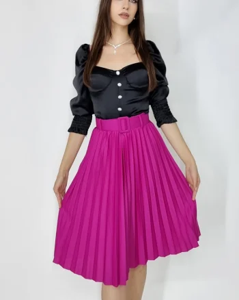 Fusta plisata eleganta Carmen, curea de aceeasi culoare inclusa, Fucsia, Marime universala S/M