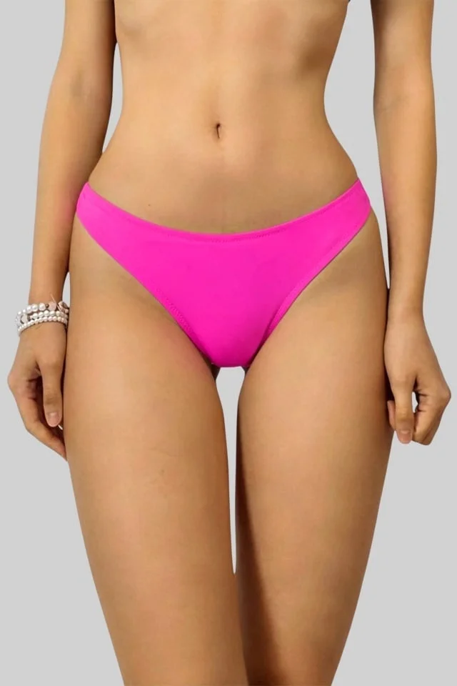 Slip de baie dama, INAJOY, cu talie medie si croi brazilian, Fucsia