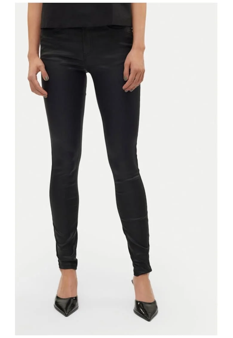 Pantaloni din imitatie de piele Flash 10314591 Negru Skinny Fit, Piele ecologica