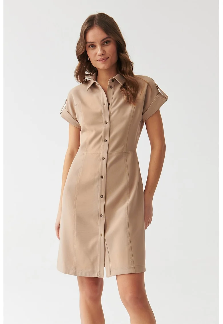 Rochie-camasa cu maneci scurte Fila, Maro nisip