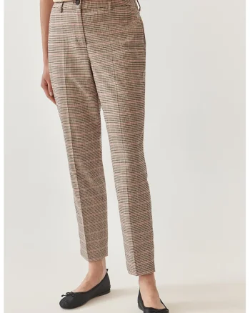 Pantaloni crop cu model in carouri, Negru/Maro deschis/Violet tyrian