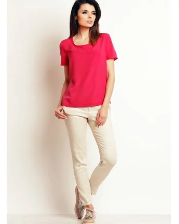 Bluza Casual Lejera De Dama,  Design Minimalist Modern Prevazut Cu Buzunar Aplicat, Material Premium Calitativ Cu Elastan, Maneci Scurte, Croiala Confortabila Ideala Pentru O Tinuta De Zi Versatila Si Chic, Lux, Roz