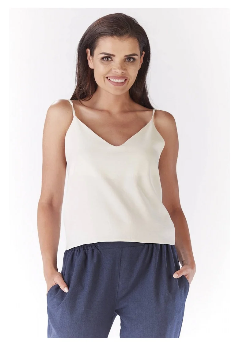 Top Casual De Dama Cu Bretele,  Imprimeu Decorativ, Material Prdwqfwqemium Croiala Confortabila Vara Cu Un Decolteu Elegant In Forma De V, Tinuta Versatila Usor De Asortat, Haine De Lux, Alb