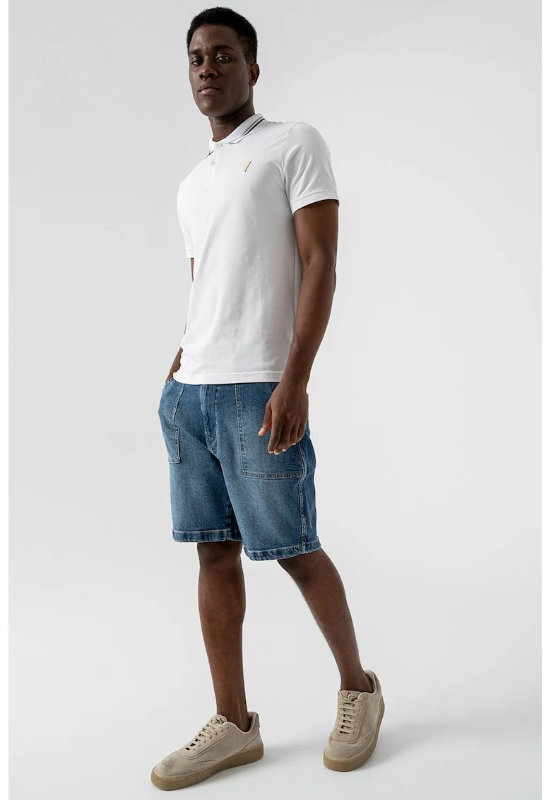 Tricou polo din amestec de bumbac, Gri deschis/Negru stins/Alb optic