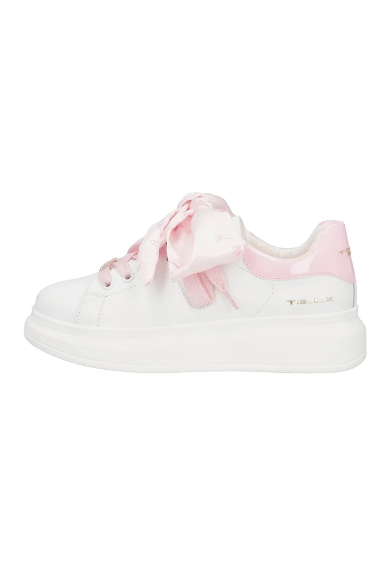 Pantofi sport cu sireturi din satin, Alb/Roz pastel